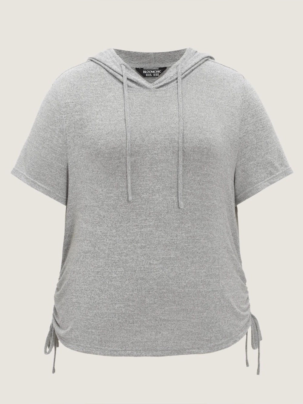 Bloom Chic Lightweight Gray Short-Sleeve Hooded Top with Side Ties